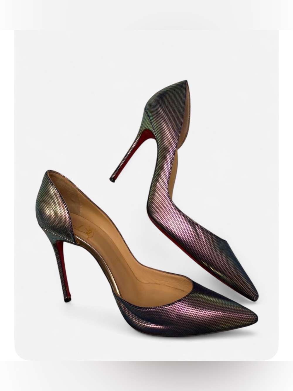 Christian Louboutin Iridescent Pointed Toe D’Orsay Pumps 37.5